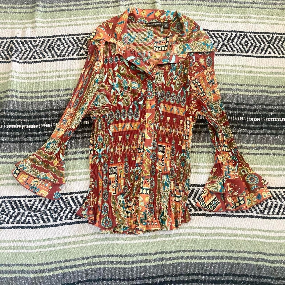 Vintage y2k ruffly crinkle texture abstract blouse
